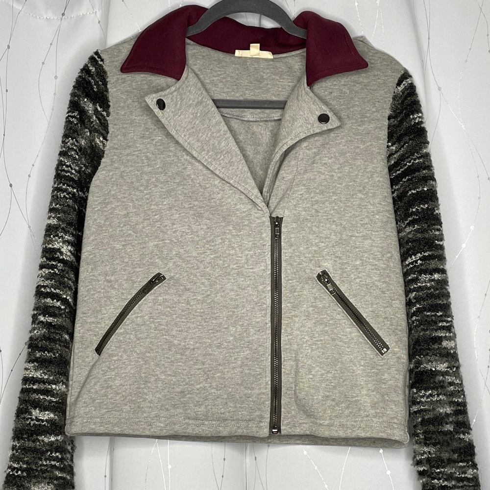 Hem & Thread Asymmetrical Jacket with Knit Sleeves